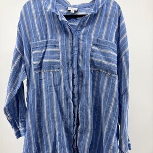 J. Jill Linen Shirt in Blue and White